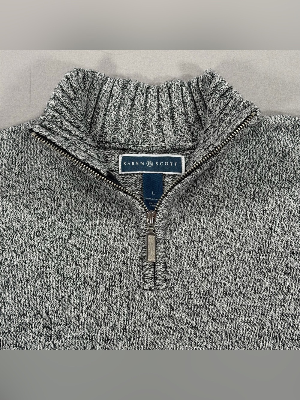Karen Scott Women's Sweater Large L 100% Cotton Striped Grey White Black Knit - Picture 3 of 9